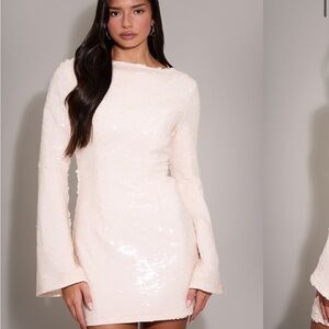 Boat Neck Cream Sequin Dress
